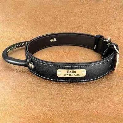 Personalised Leather Dog Collar Set with ID Tag